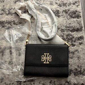 Tory Burch Black Leather Crossbody with Gold Logo